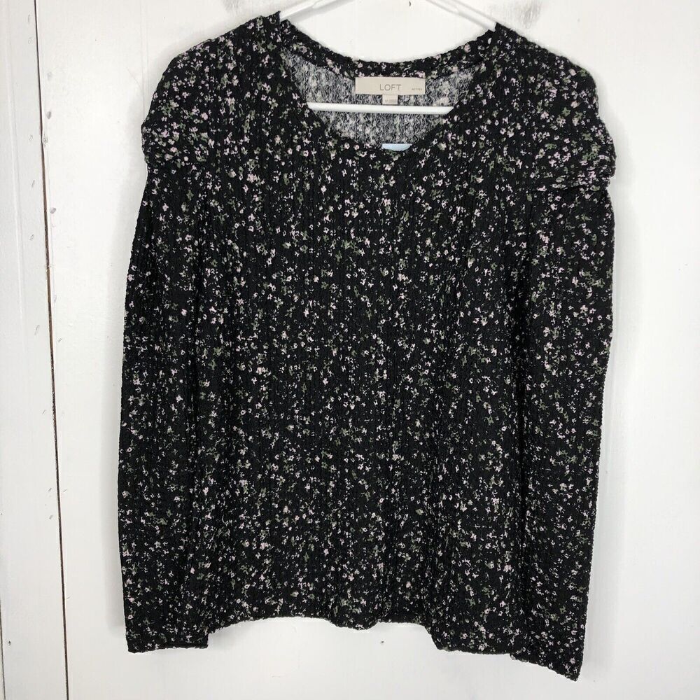 Loft Top Puff Sleeve Textured Floral Dark Cottagecore Nature Feminine Womens SP